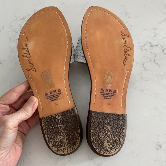 Sam Edelman Gabriela Slip On Leather Sandals w Weave Buckle Detail Off White 7.5 - Picture 4 of 11